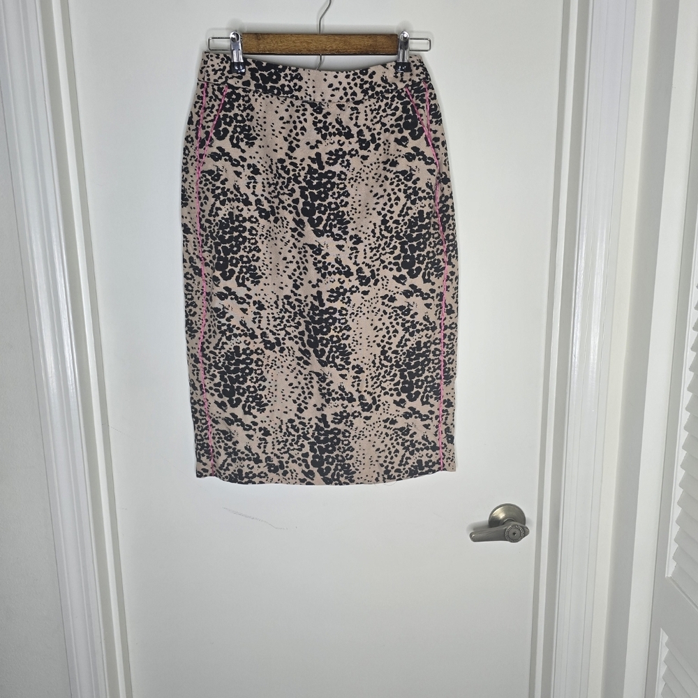J. Crew Tan & Black Animal Print Pencil Skirt Knee-Length Cocktail Size 4